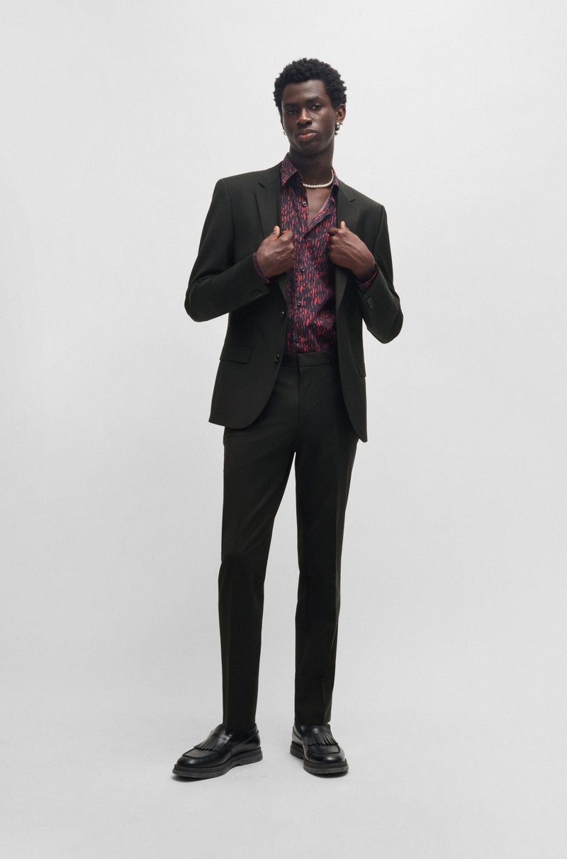 Hugo Boss Traje slim fit de mezcla de lana con elástico técnico