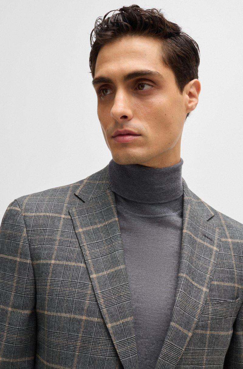 Hugo Boss Traje Slim Fit En Lana Elástica A Cuadros