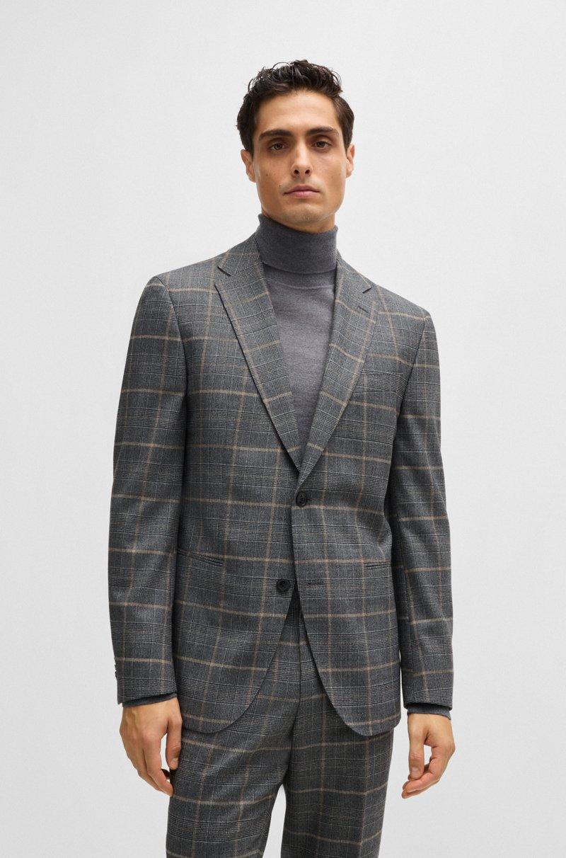 Hugo Boss Traje Slim Fit En Lana Elástica A Cuadros