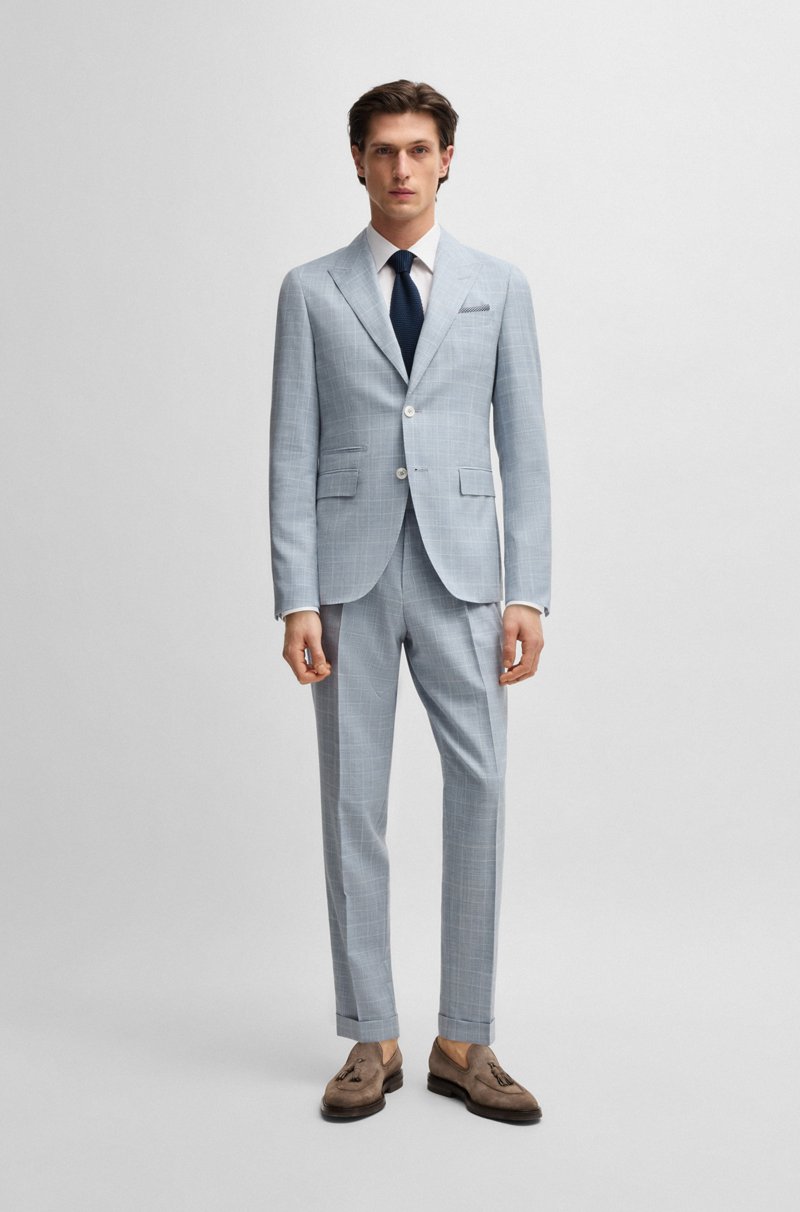 Hugo Boss Traje slim fit en lana seda y lino a cuadros