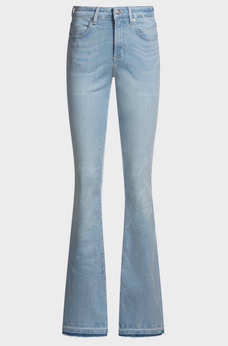 Hugo Boss Vaqueros acampanados de denim elástico azul con aberturas en los bajos