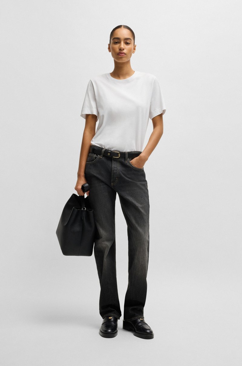 Hugo Boss Vaqueros De Corte Recto En Cómodo Denim Elástico Negro Desteñido