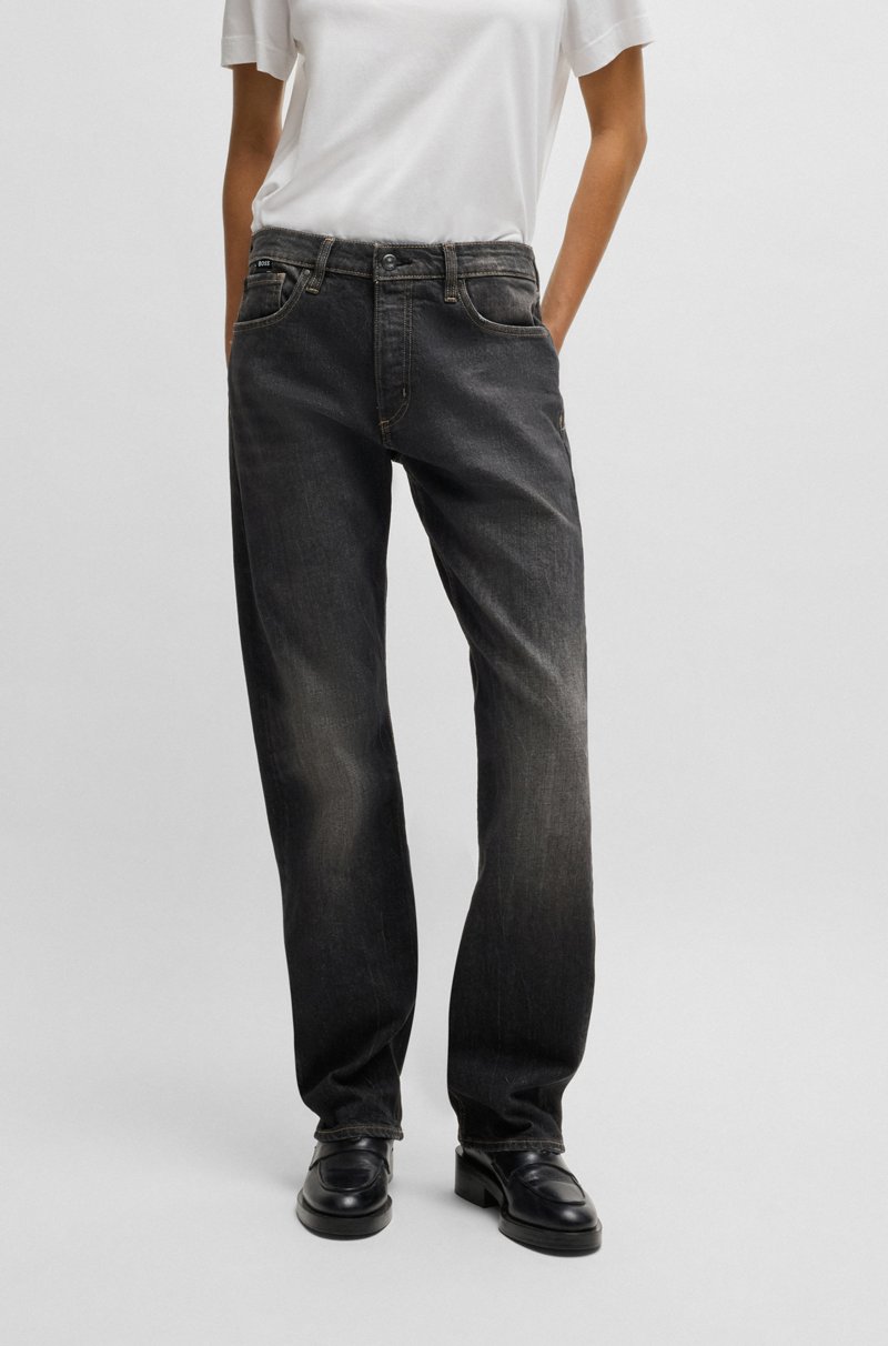 Hugo Boss Vaqueros de corte recto en cómodo denim elástico negro desteñido