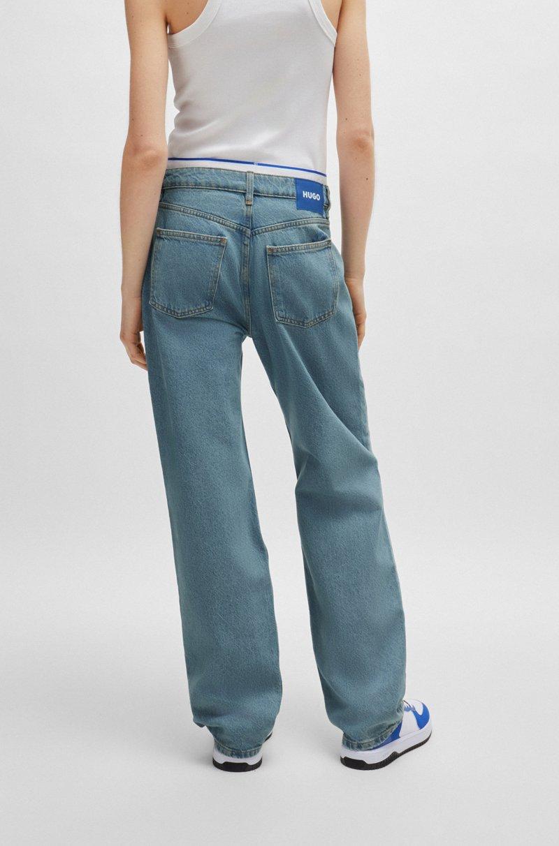 Hugo Boss Vaqueros De Corte Recto En Denim Aguamarina Con Rodillas Rasgadas