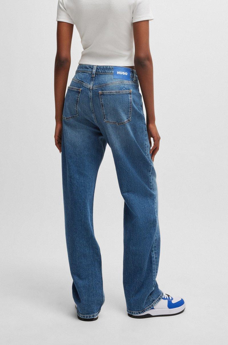 Hugo Boss Vaqueros En Denim Elástico Azul De Corte Recto Y Pernera Larga