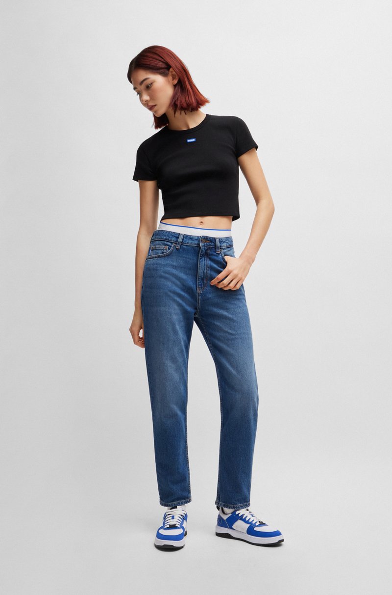 Hugo Boss Vaqueros Estilo Mom De Denim Elástico Azul Medio
