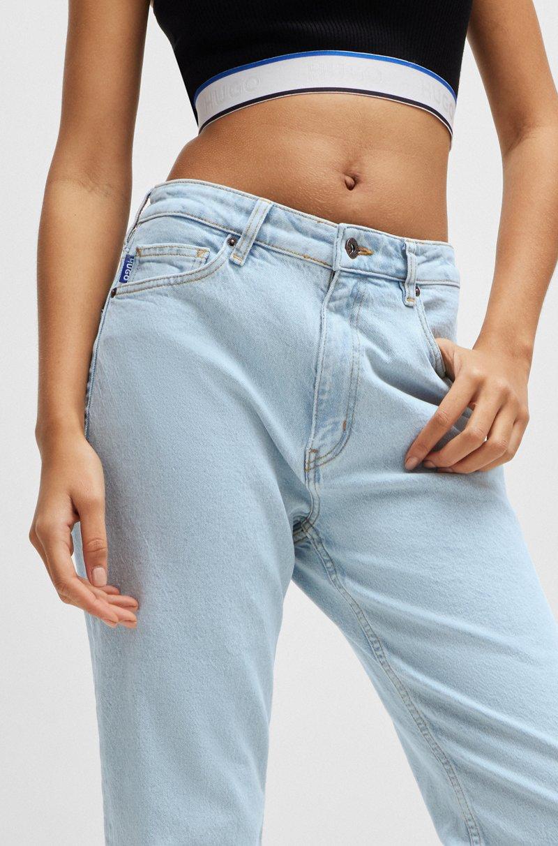 Hugo Boss Vaqueros Estilo Mom En Denim Elástico Color Aguamarina