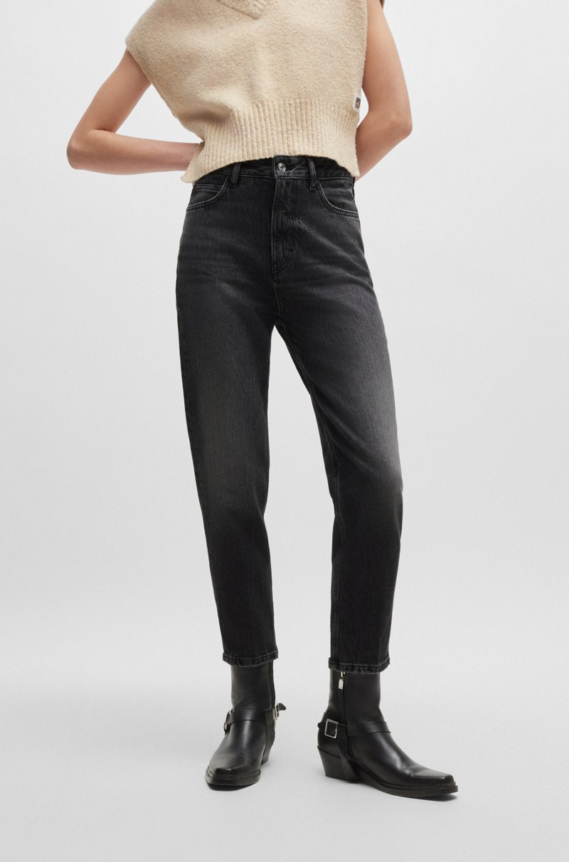 Hugo Boss Vaqueros mom fit de denim elástico gris oscuro de gran comodidad