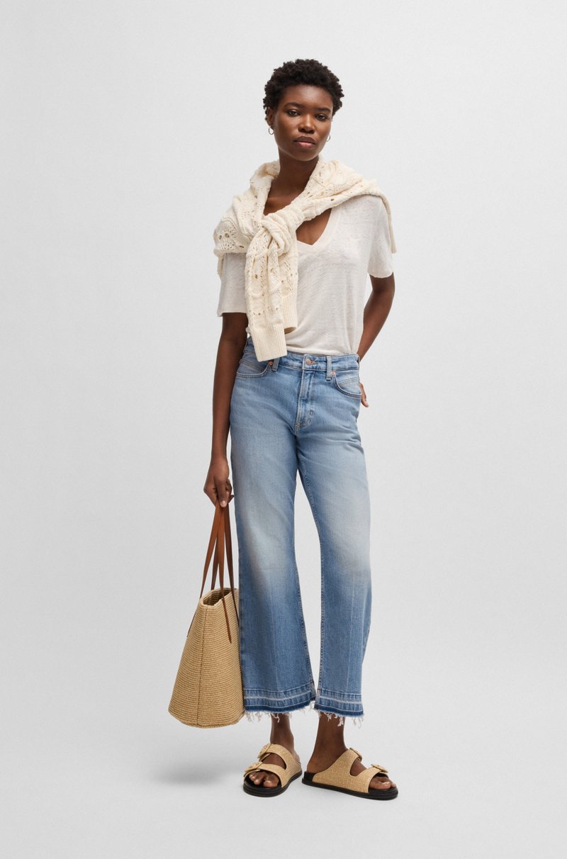 Hugo Boss Vaqueros Tobilleros De Denim Elástico Azul Con Pernera Acampanada