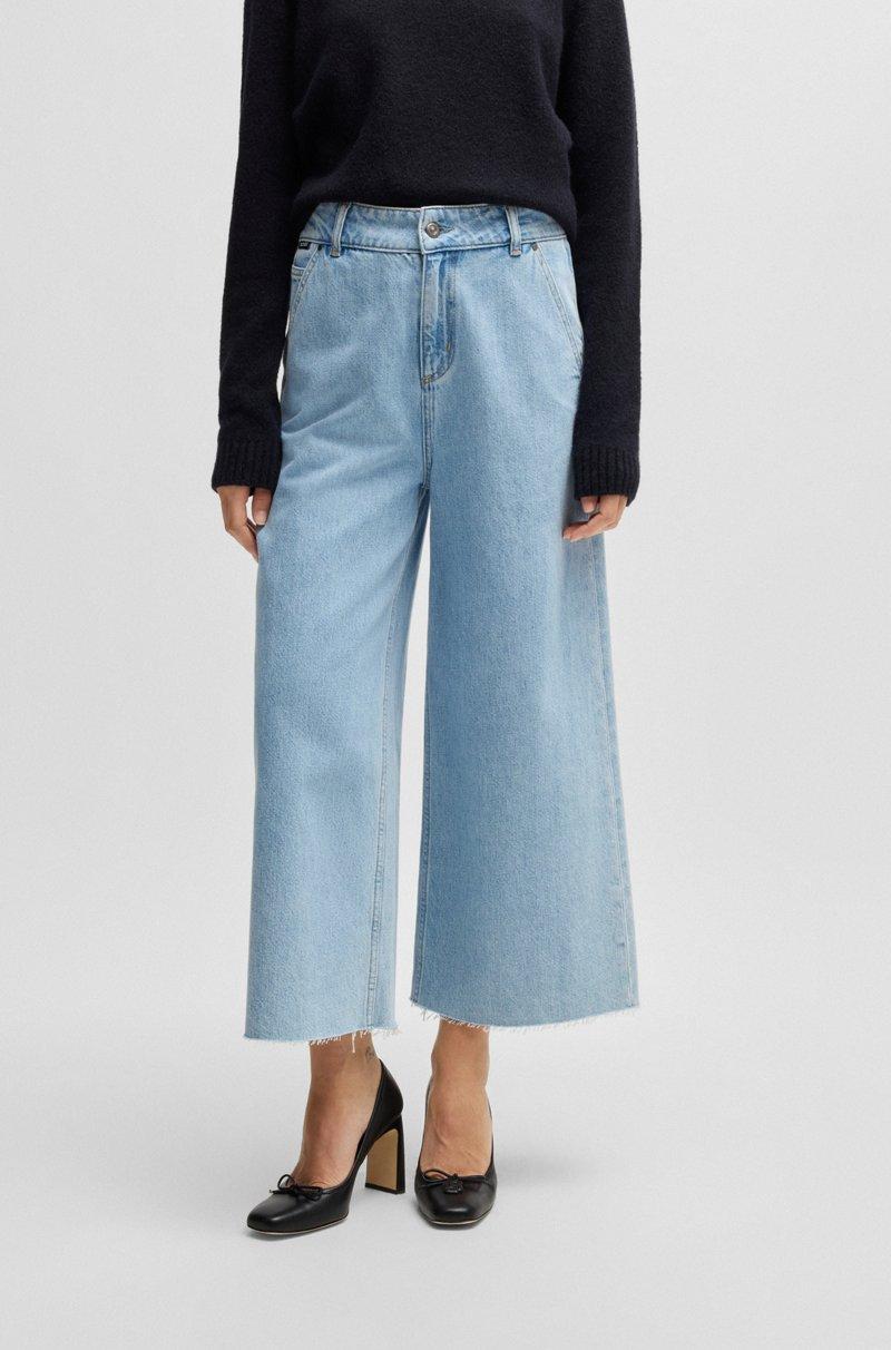 Hugo Boss Vaqueros tobilleros de pernera ancha en denim azul medio