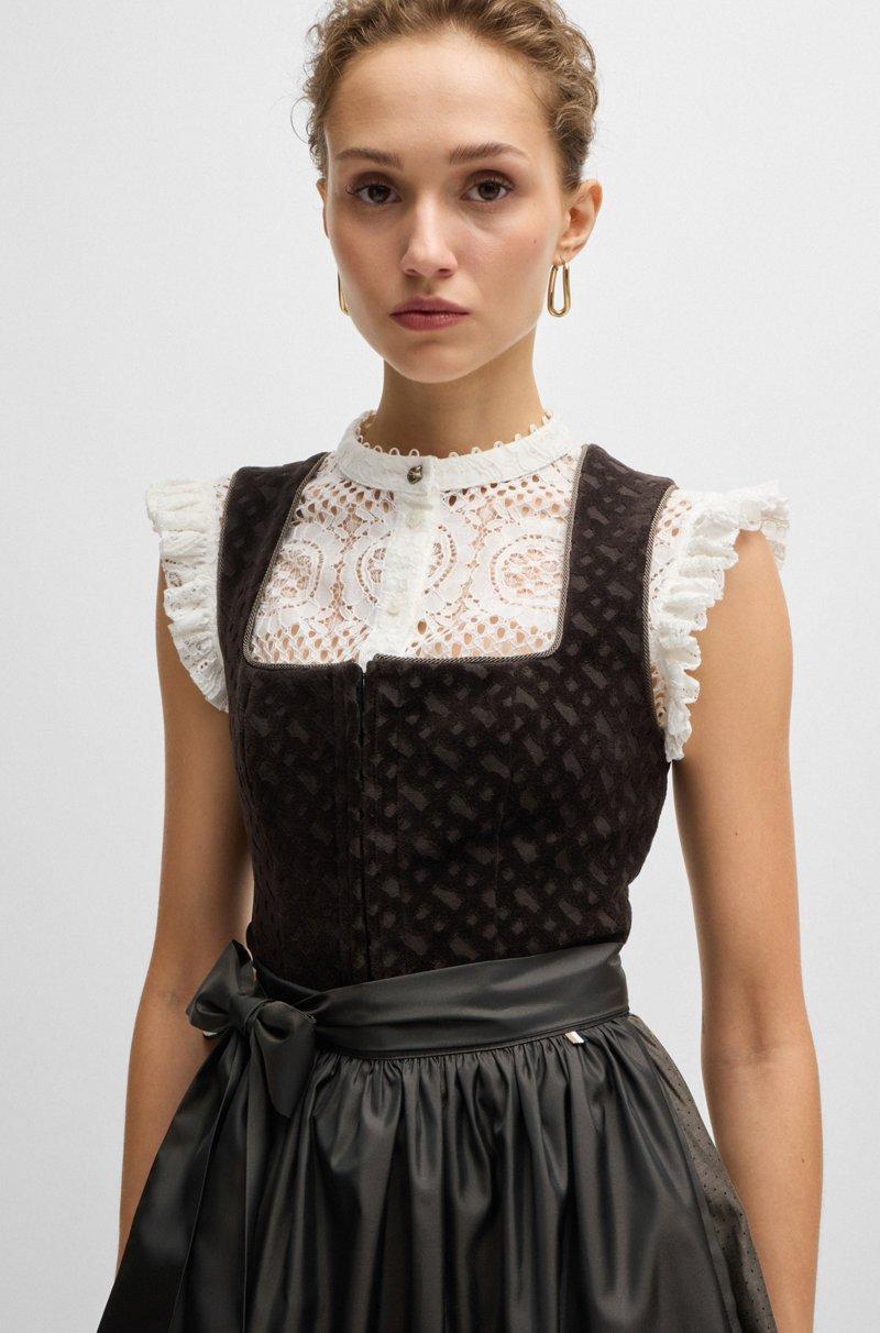 Hugo Boss Vestido Bávaro BOSS X Kinga Mathe Gris Topo Con Corpiño De Terciopelo Con Monograma