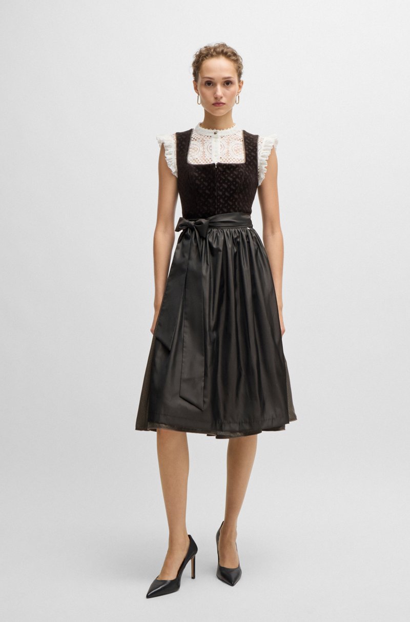 Hugo Boss Vestido bávaro BOSS x Kinga Mathe gris topo con corpiño de terciopelo con monograma