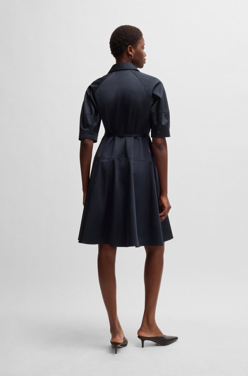 Hugo Boss Vestido Camisero De Algodón Elástico Con Media Tapeta