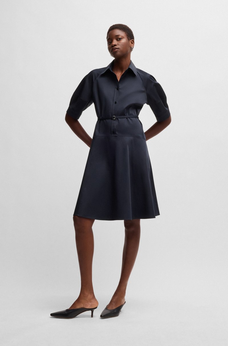 Hugo Boss Vestido Camisero De Algodón Elástico Con Media Tapeta
