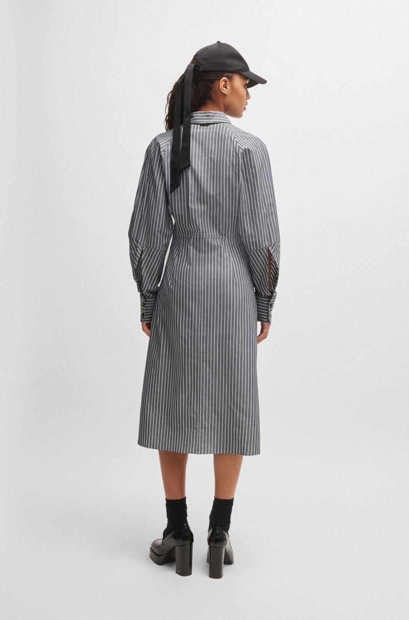 Hugo Boss Vestido Camisero De Manga Larga En Sarga De Algodón A Rayas