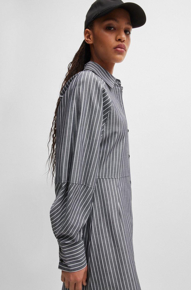 Hugo Boss Vestido Camisero De Manga Larga En Sarga De Algodón A Rayas