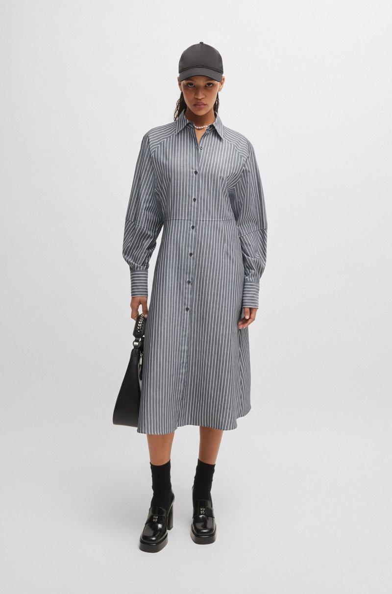 Hugo Boss Vestido camisero de manga larga en sarga de algodón a rayas