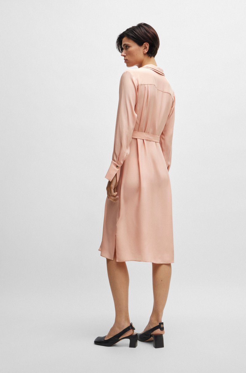 Hugo Boss Vestido Camisero De Seda Mate Con Cinturón