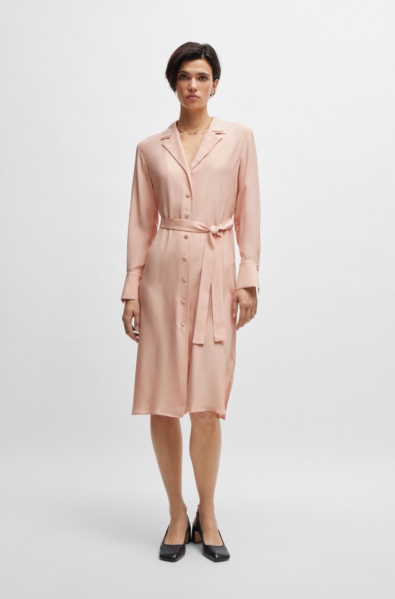 Hugo Boss Vestido Camisero De Seda Mate Con Cinturón