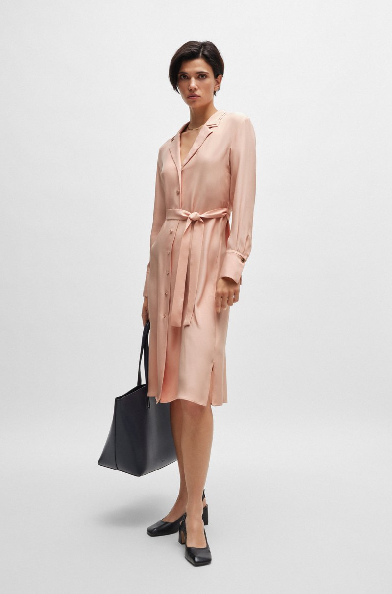 Hugo Boss Vestido camisero de seda mate con cinturón