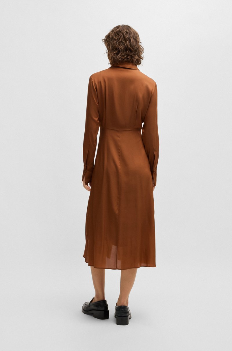 Hugo Boss Vestido Camisero En Mezcla De Seda Con Cuello Doble