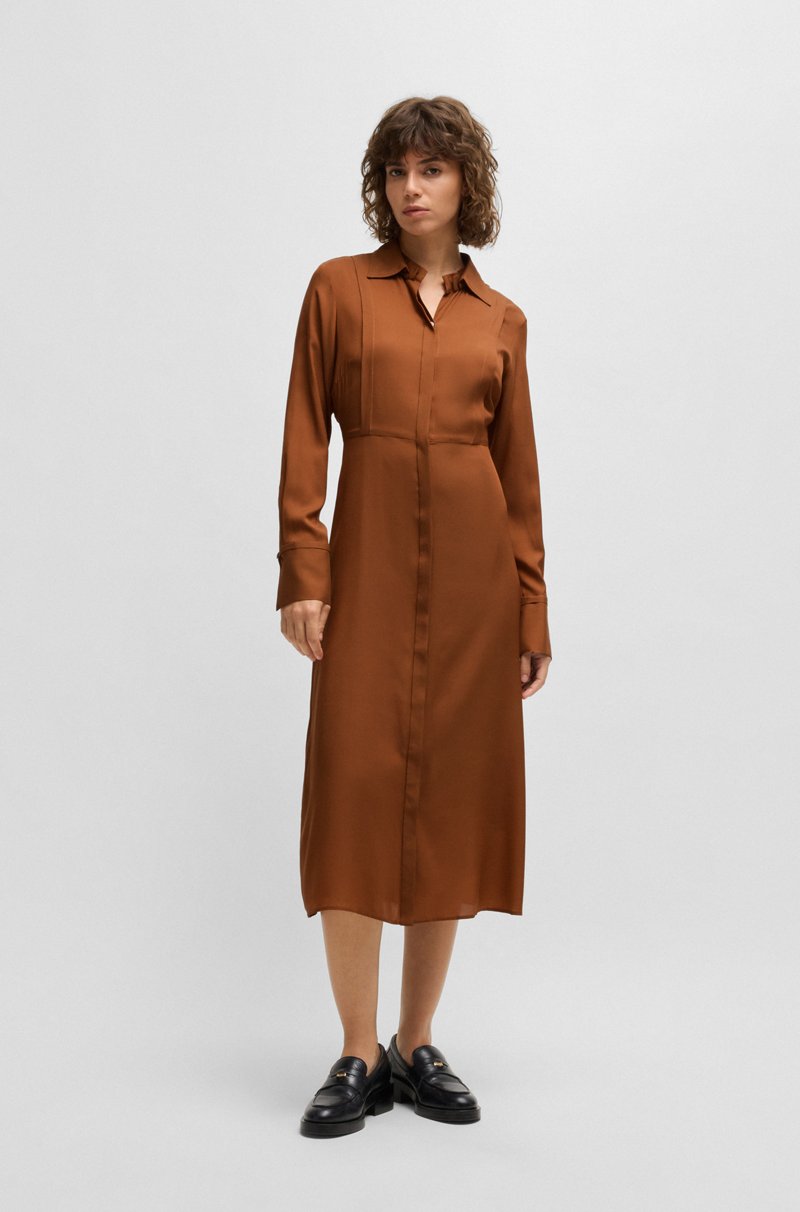 Hugo Boss Vestido Camisero En Mezcla De Seda Con Cuello Doble