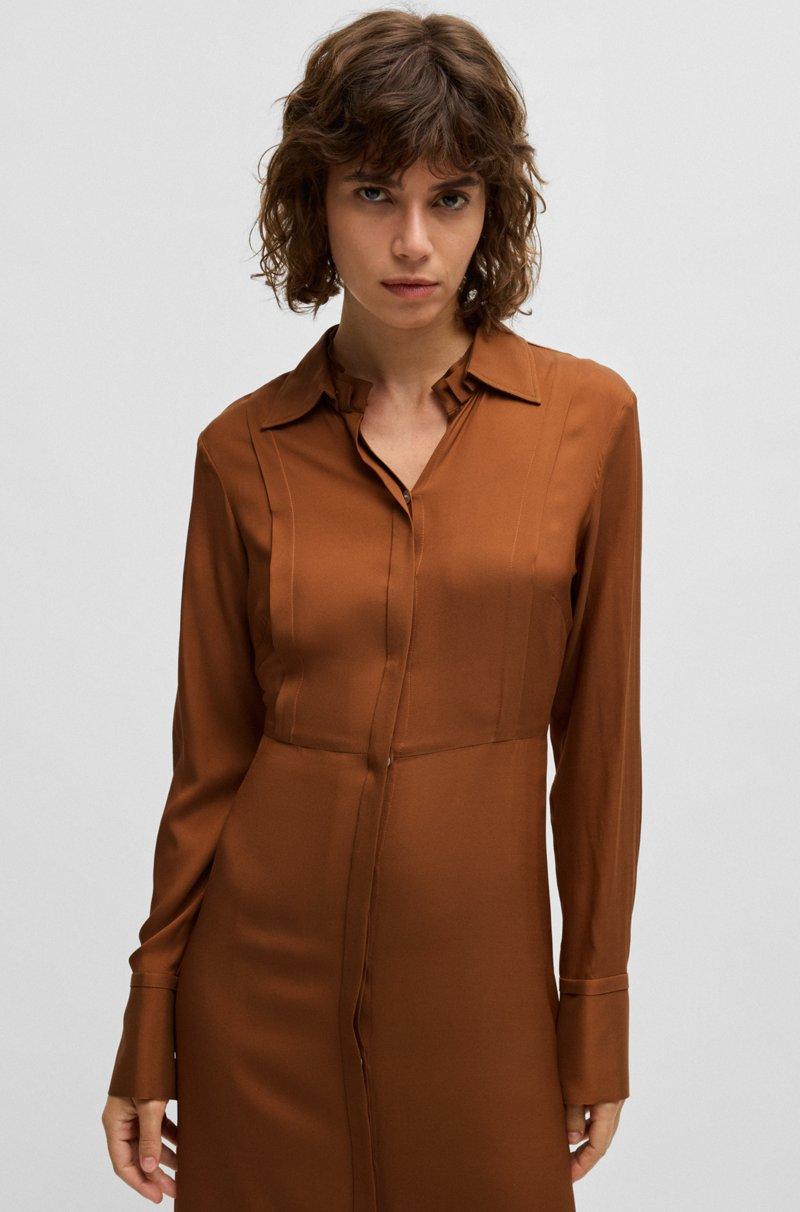 Hugo Boss Vestido Camisero En Mezcla De Seda Con Cuello Doble