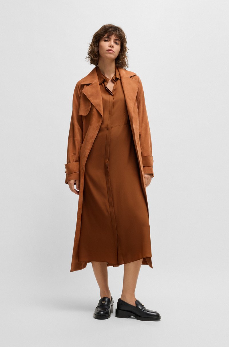 Hugo Boss Vestido camisero en mezcla de seda con cuello doble