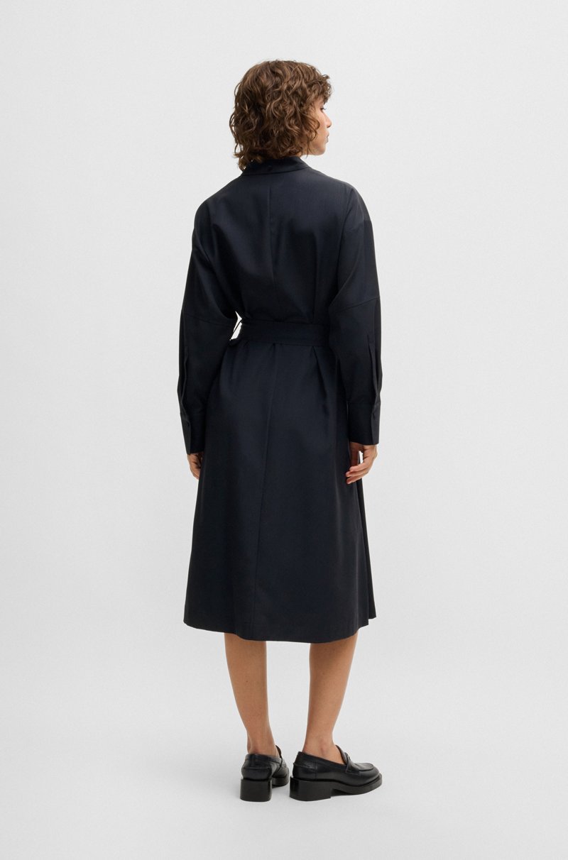 Hugo Boss Vestido Con Cinturón De Lana Virgen Con Cuello En Pico