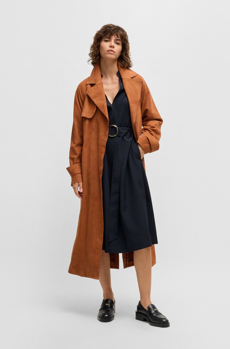 Hugo Boss Vestido Con Cinturón De Lana Virgen Con Cuello En Pico