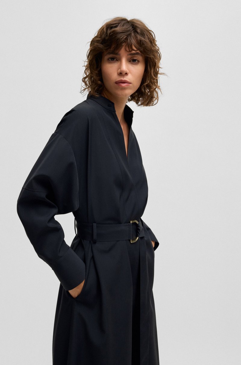 Hugo Boss Vestido Con Cinturón De Lana Virgen Con Cuello En Pico