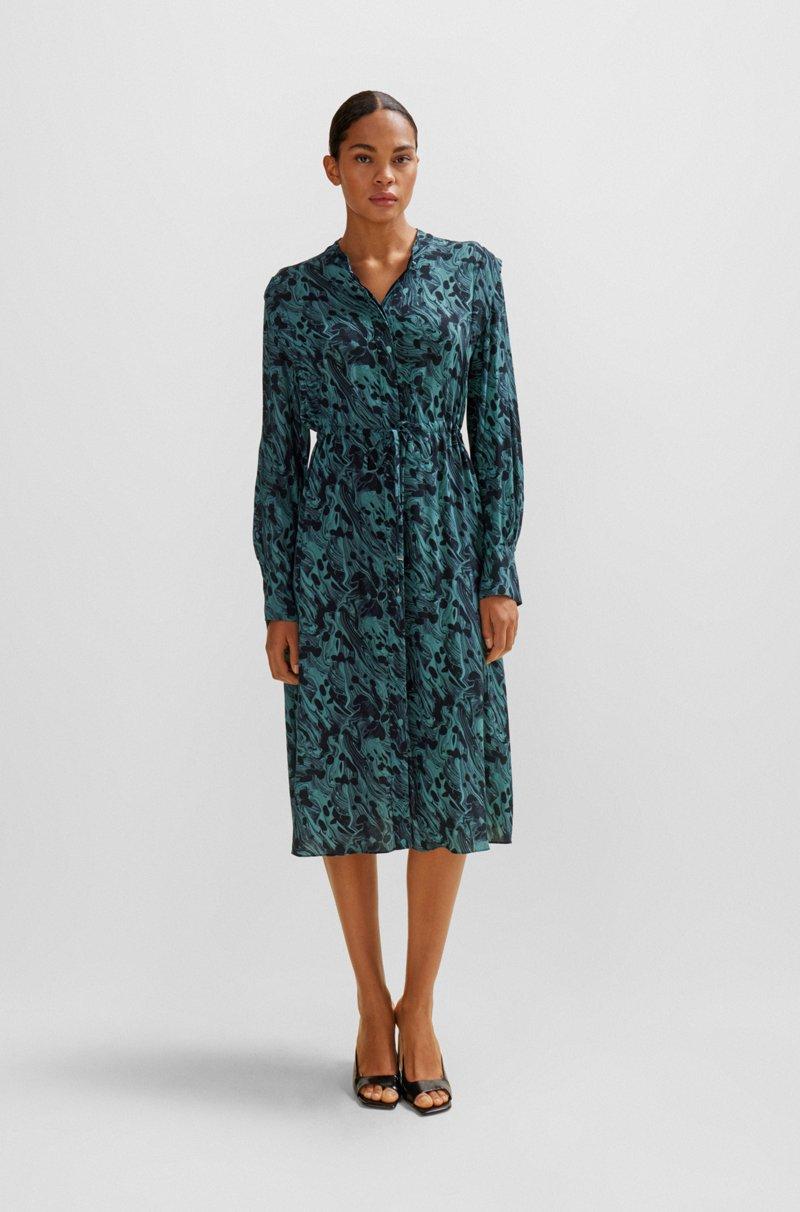 Hugo Boss Vestido Con Estampado Abstracto Y Cordón En La Cintura