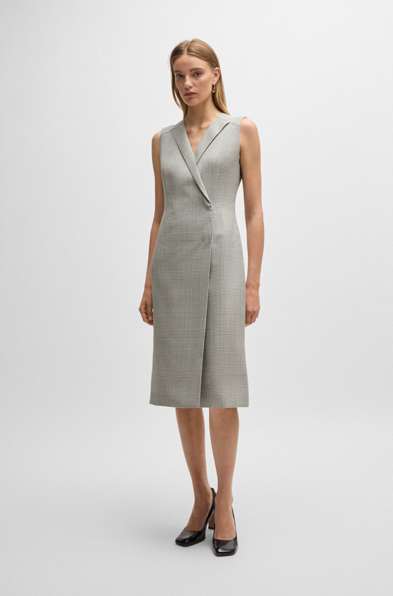 Hugo Boss Vestido Cruzado De Crepé En Lana Virgen A Cuadros