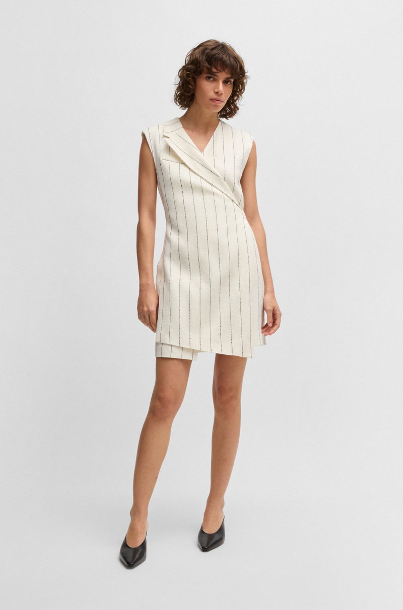 Hugo Boss Vestido Cruzado En Mezcla De Lino Con Raya Diplomática