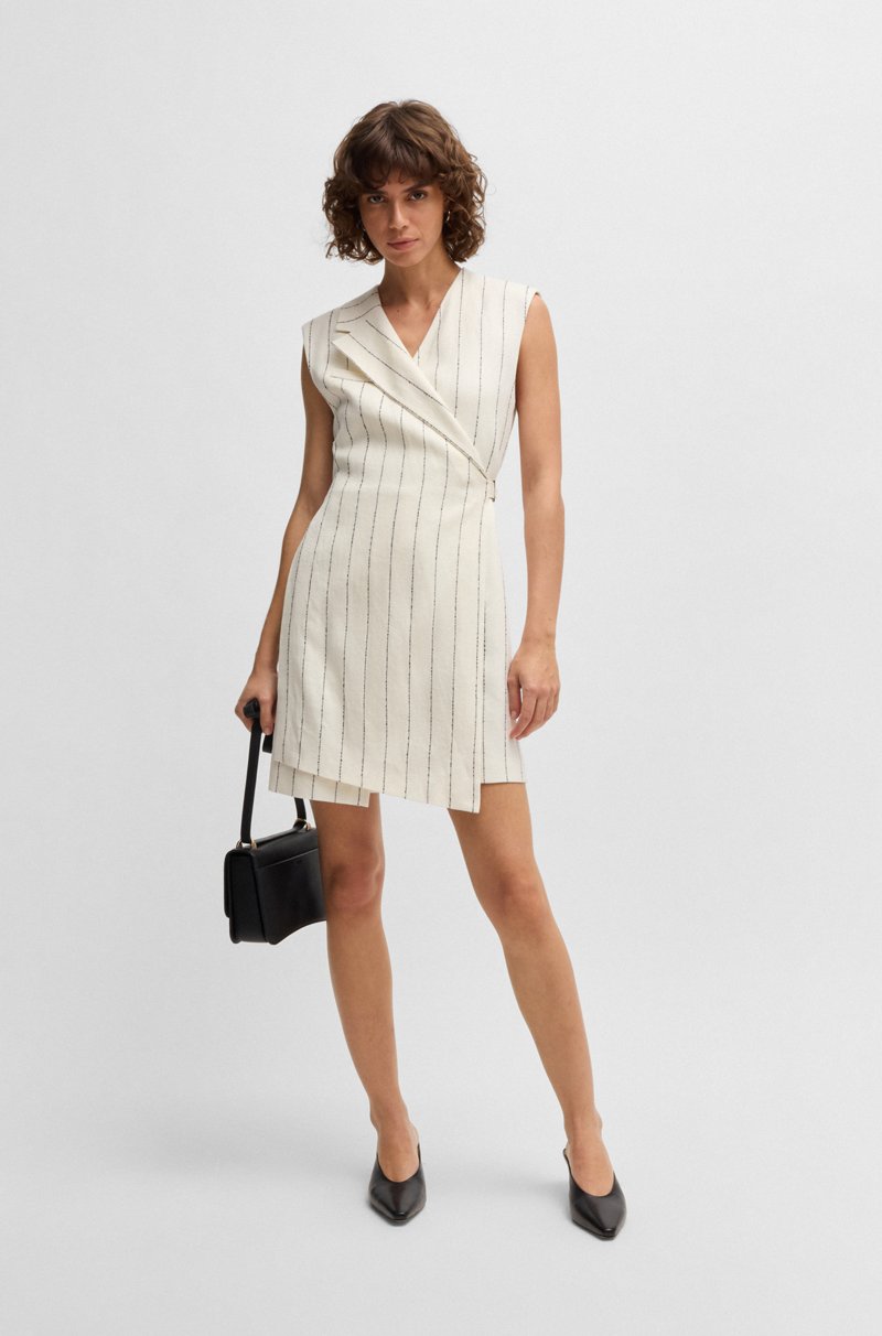 Hugo Boss Vestido cruzado en mezcla de lino con raya diplomática