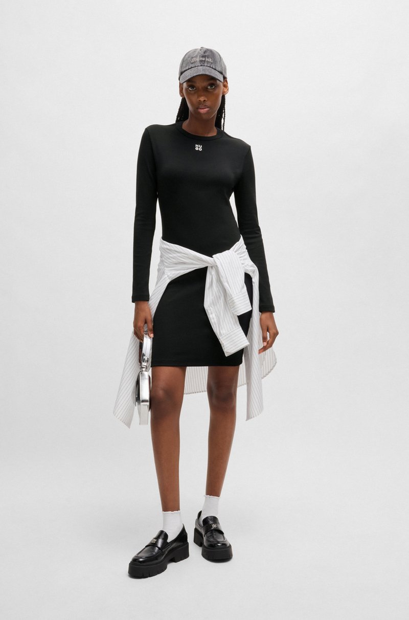 Hugo Boss Vestido De Canalé En Tejido Elástico Con Logo Apilado
