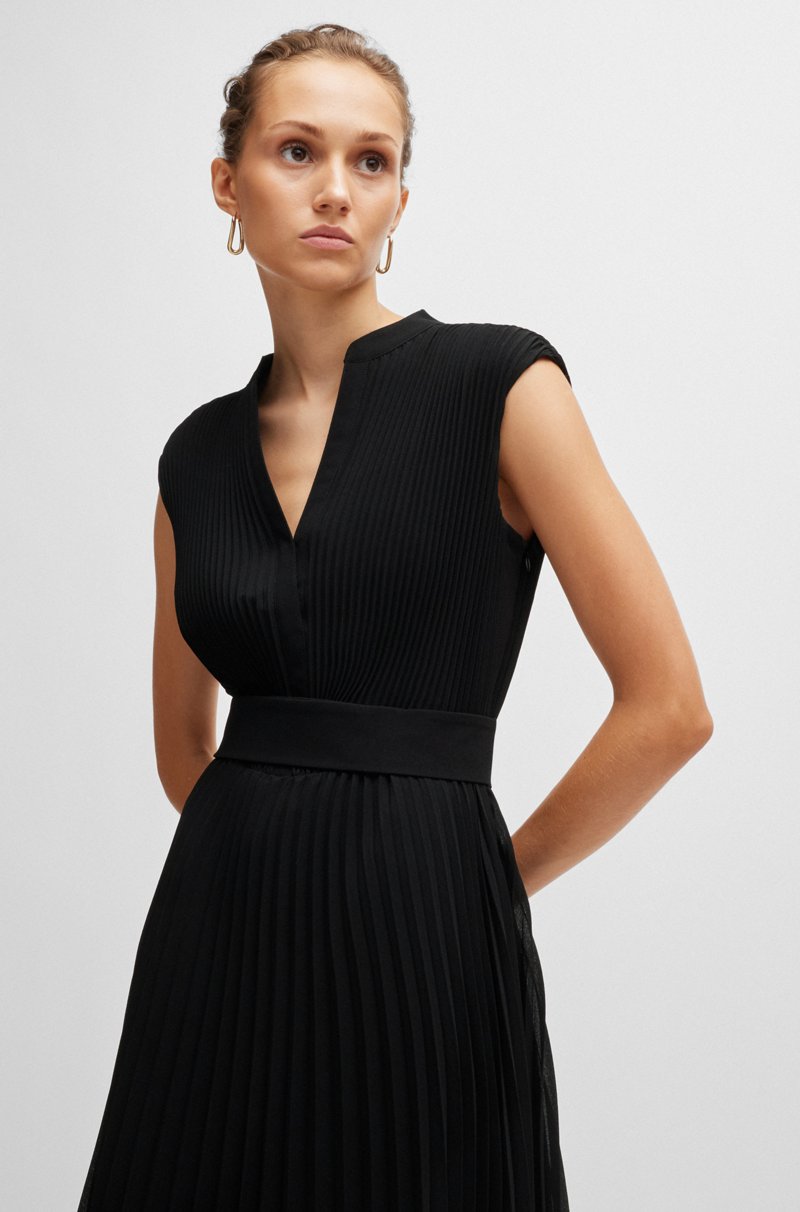 Hugo Boss Vestido De Crepé Plisado Con Escote De Muesca