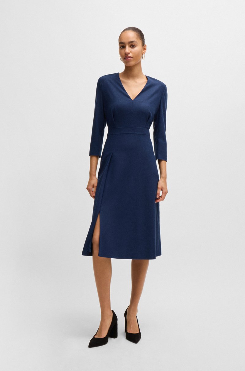 Hugo Boss Vestido De Franela Elástica Con Escote En Pico