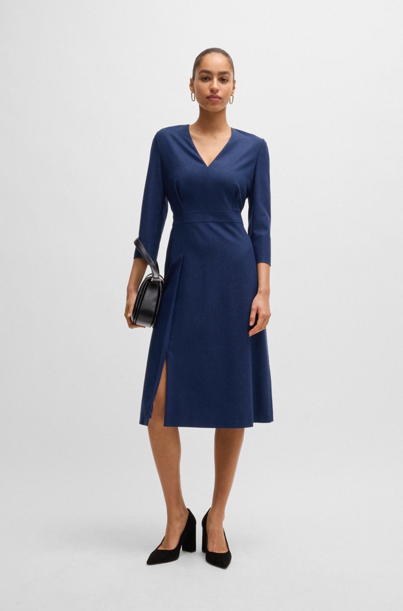 Hugo Boss Vestido de franela elástica con escote en pico