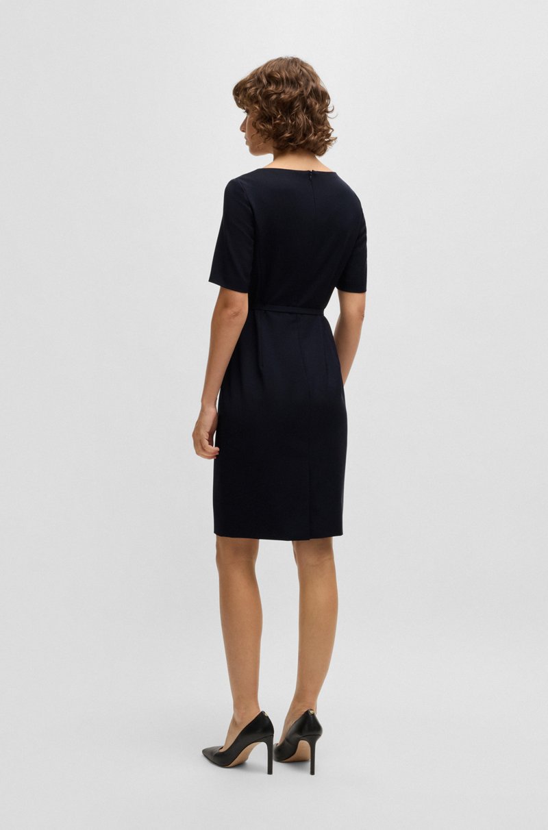 Hugo Boss Vestido De Lana Virgen Con Cinturón Con Detalles Metálicos