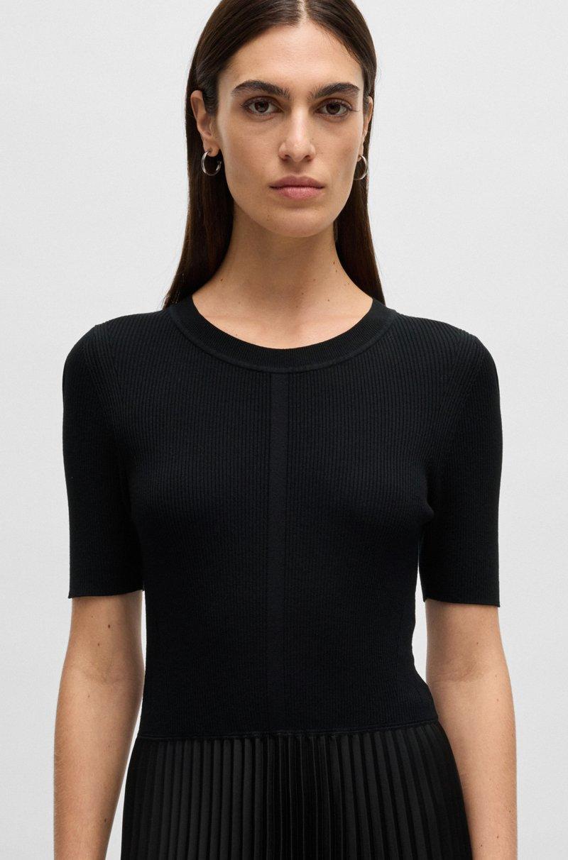 Hugo Boss Vestido De Mezcla De Materiales Con Falda Plisada