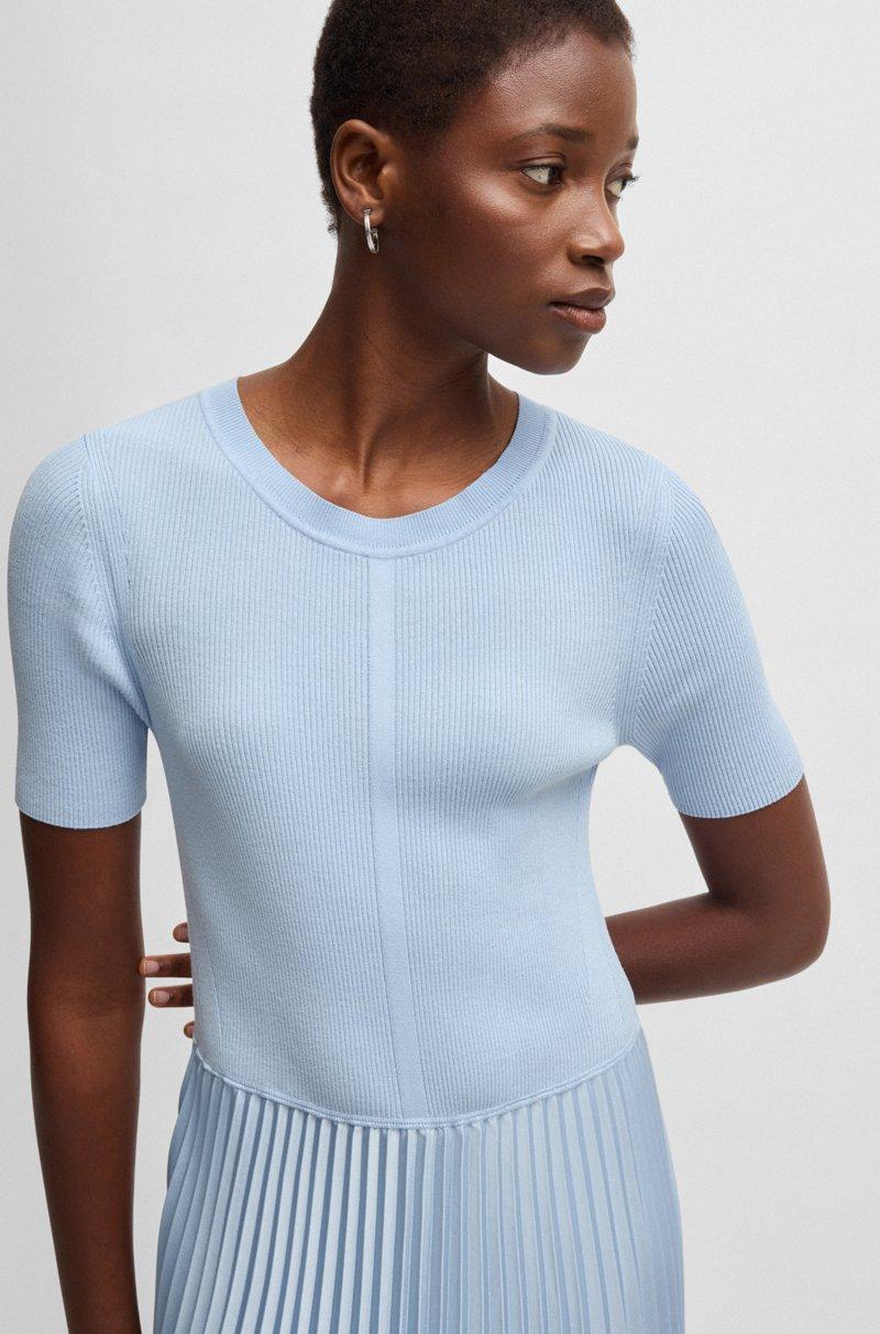 Hugo Boss Vestido De Mezcla De Materiales Con Falda Plisada