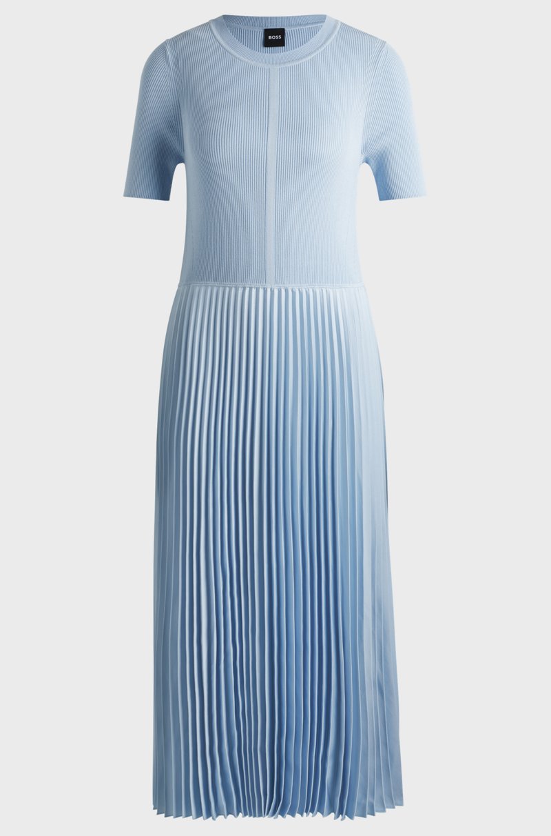 Hugo Boss Vestido De Mezcla De Materiales Con Falda Plisada