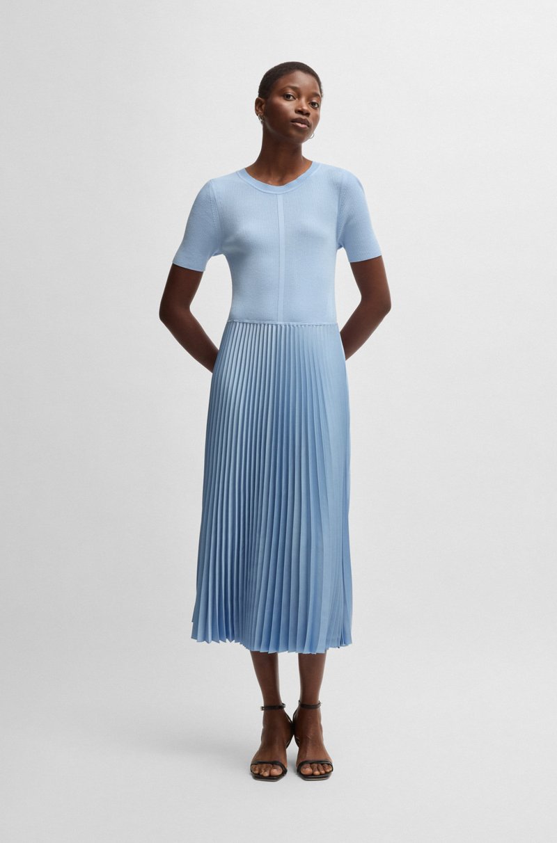 Hugo Boss Vestido De Mezcla De Materiales Con Falda Plisada