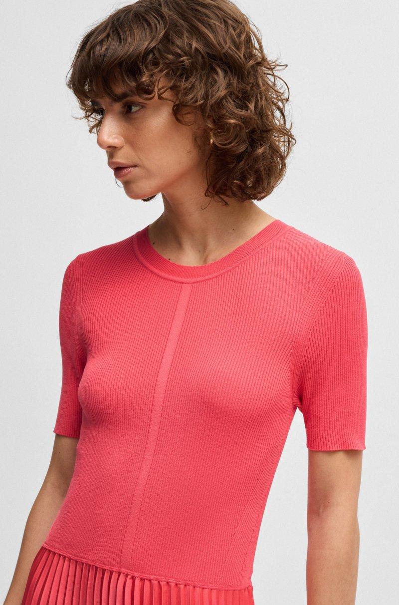 Hugo Boss Vestido De Mezcla De Materiales Con Falda Plisada