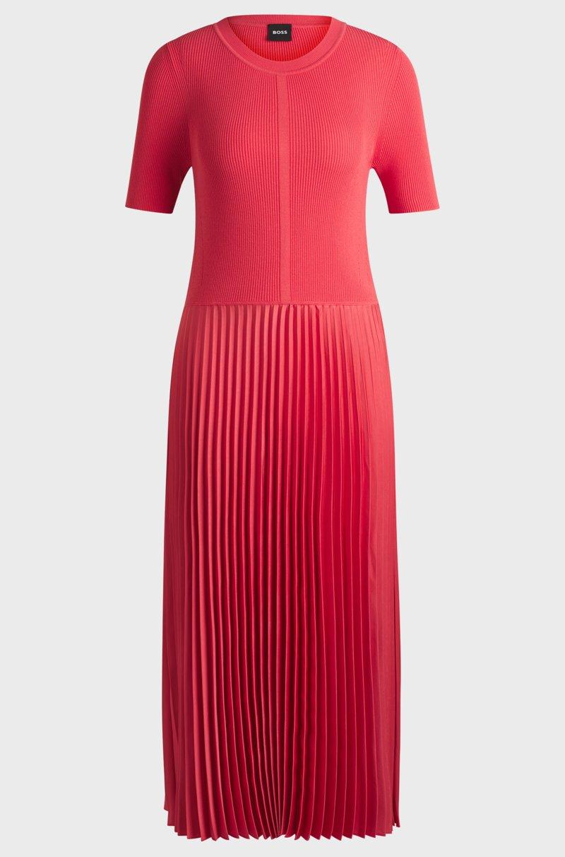 Hugo Boss Vestido De Mezcla De Materiales Con Falda Plisada