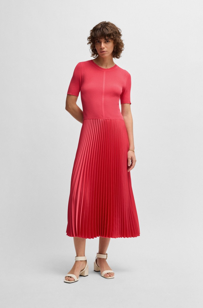 Hugo Boss Vestido de mezcla de materiales con falda plisada
