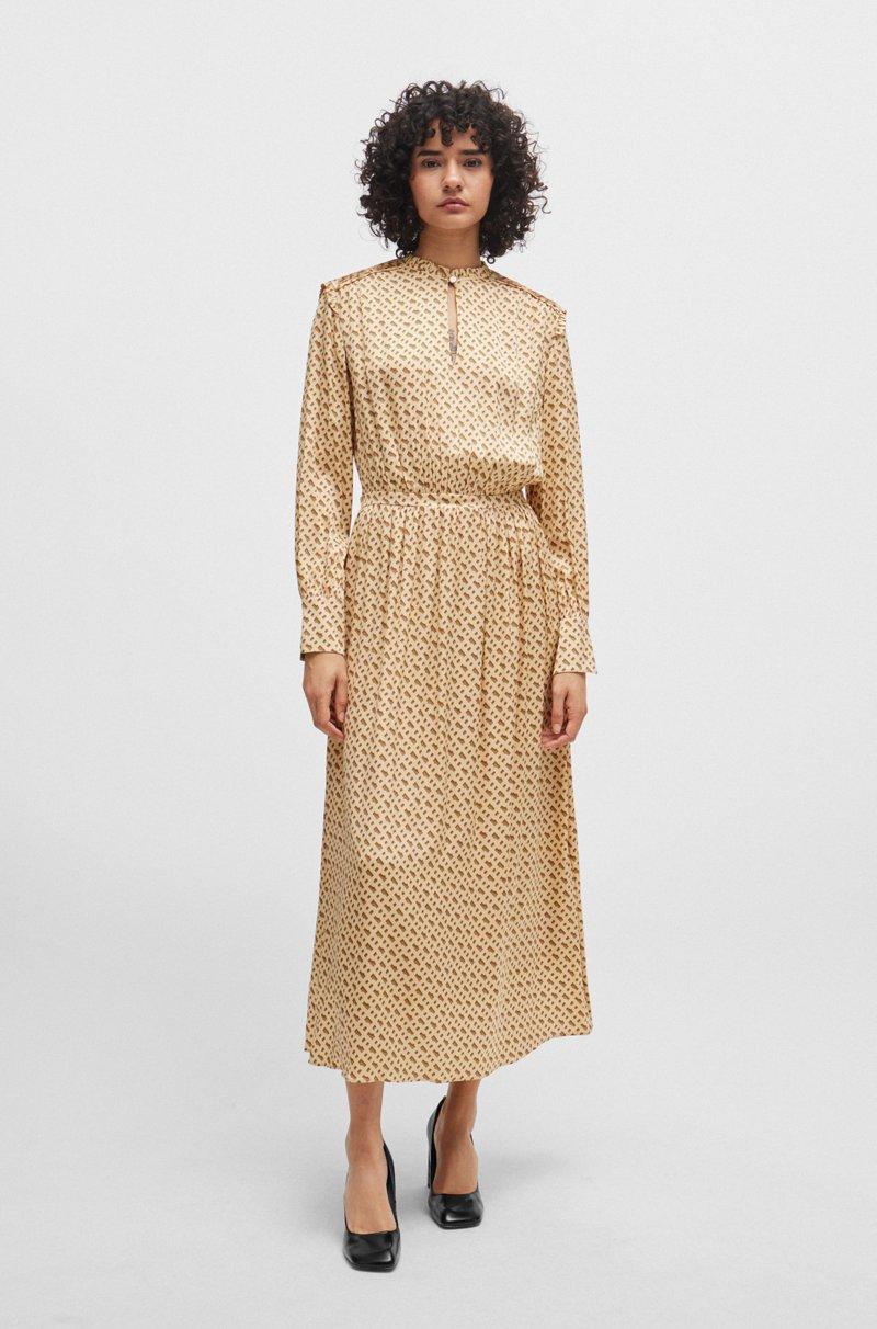 Hugo Boss Vestido De Mezcla De Seda Con Estampado De Monogramas