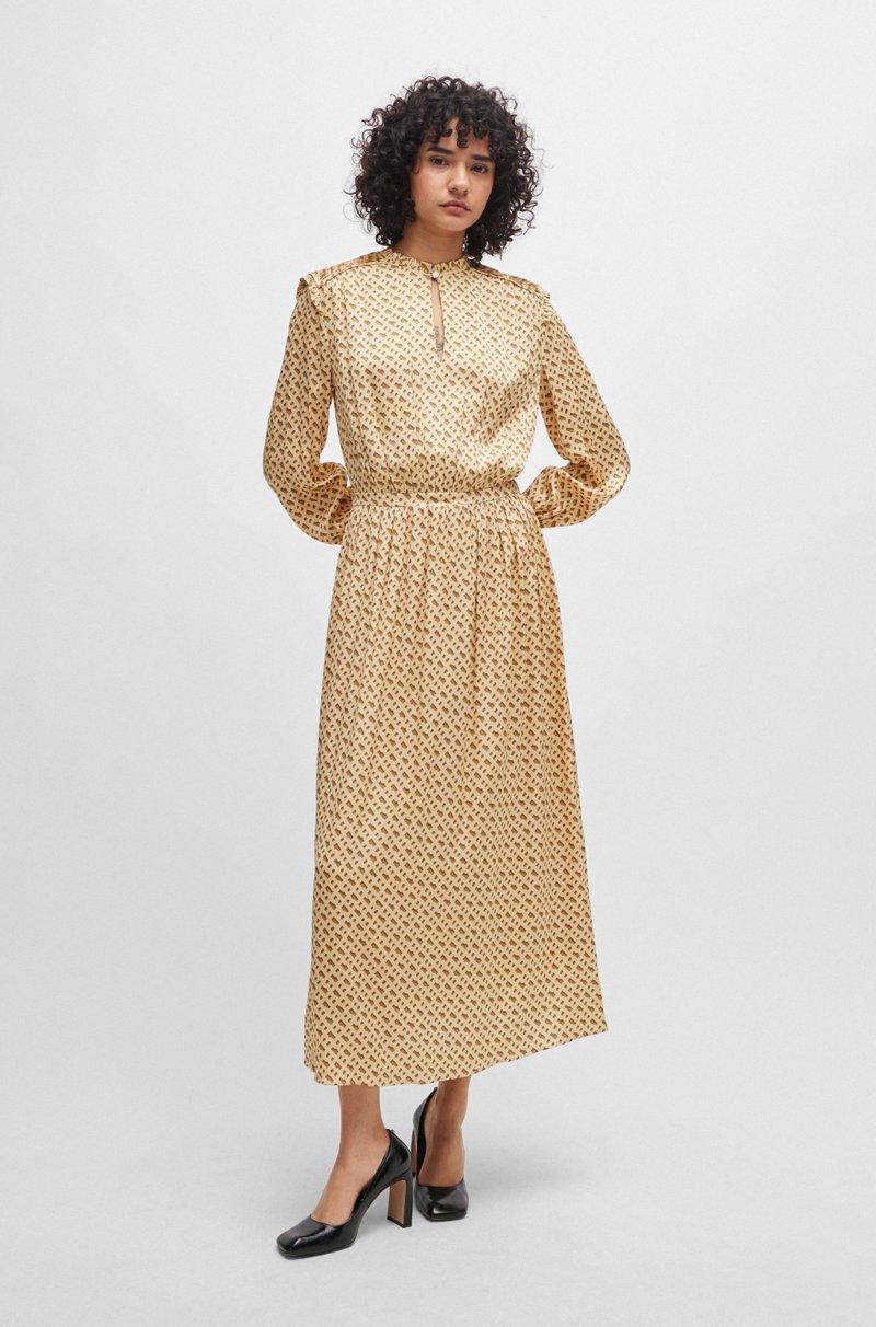 Hugo Boss Vestido de mezcla de seda con estampado de monogramas