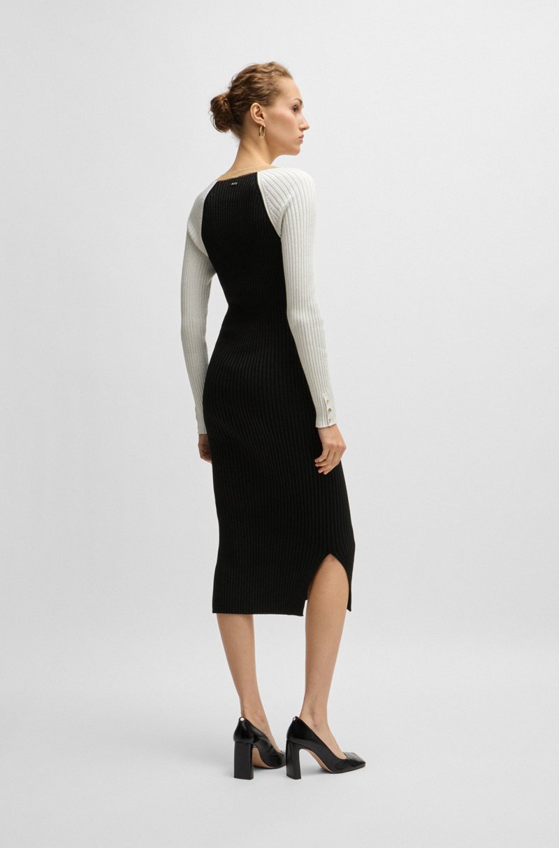 Hugo Boss Vestido De Punto De Tejido Metalizado Con Escote En Pico